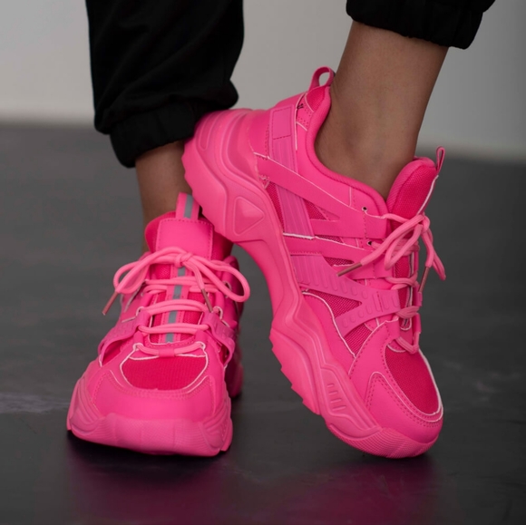Running Late Chunky Sole Athletic Sneakers in Hot Pink - Picture 2 of 7